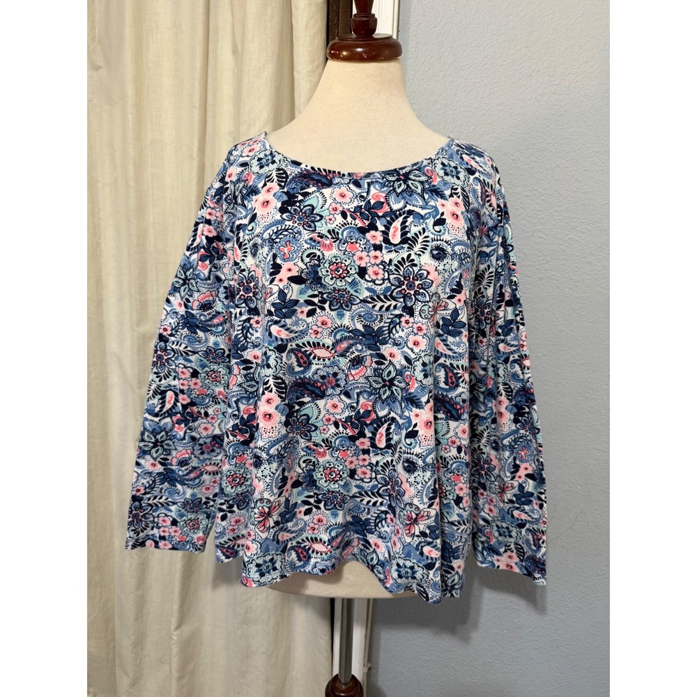 Charter Club Luxury 3X‎ Woman Pima Cotton Floral Paisley Top Blue Pink Cottage